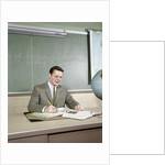 1960s Student Studying Desk Globe Open Book Writing Chalkboard High School by Anonymous