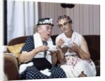 1950s Two Elderly Drinking Tea Gossiping Hair In Curlers by Anonymous