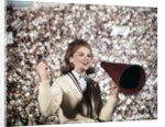 1960s Female Cheerleader Cheering Red Megaphone Wearing Sweater by Anonymous
