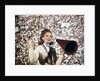 1960s Female Cheerleader Cheering Red Megaphone Wearing Sweater by Anonymous