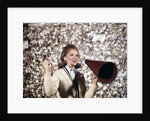 1960s Female Cheerleader Cheering Red Megaphone Wearing Sweater by Anonymous