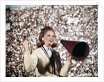 1960s Female Cheerleader Cheering Red Megaphone Wearing Sweater by Anonymous