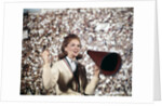 1960s Female Cheerleader Cheering Red Megaphone Wearing Sweater by Anonymous
