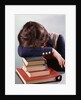 1960s 1970s Female Student Head Down On Pile Of Books Asleep Exhausted by Anonymous