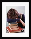 1960s 1970s Female Student Head Down On Pile Of Books Asleep Exhausted by Anonymous