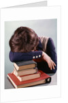1960s 1970s Female Student Head Down On Pile Of Books Asleep Exhausted by Anonymous