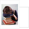 1960s 1970s Female Student Head Down On Pile Of Books Asleep Exhausted by Anonymous