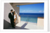 1990s Man In Dark Suit And Tie And Woman In White One Piece Bathing Suit Standing Together On Ocean Side Sun Deck by Anonymous