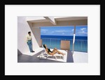 1990s Man And Woman On Sunny Deck Balcony Overlooking The Ocean by Anonymous