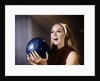 1960s Smiling Laughing Woman Holding Bowling Ball Retro by Anonymous