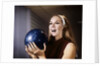 1960s Smiling Laughing Woman Holding Bowling Ball Retro by Anonymous