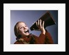 1960s Portrait Teen Cheerleader Girl Shouting Into Megaphone by Anonymous