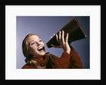 1960s Portrait Teen Cheerleader Girl Shouting Into Megaphone by Anonymous