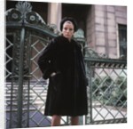 1960s Young Woman Wearing Dark Mink Coat Hat Standing Ornate Wrought Iron Gate Fur Retro by Anonymous