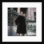 1960s Young Woman Wearing Dark Mink Coat Hat Standing Ornate Wrought Iron Gate Fur Retro by Anonymous