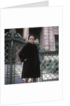 1960s Young Woman Wearing Dark Mink Coat Hat Standing Ornate Wrought Iron Gate Fur Retro by Anonymous