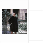 1960s Young Woman Wearing Dark Mink Coat Hat Standing Ornate Wrought Iron Gate Fur Retro by Anonymous