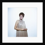 1960s Young Woman Wear Pleated Metallic Dress Pixie Hair Earrings Bracelet Retro by Anonymous