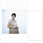 1960s Young Woman Wear Pleated Metallic Dress Pixie Hair Earrings Bracelet Retro by Anonymous