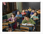 1950s High School Classroom Of Bored Sleepy Students Sitting At Desks by Anonymous