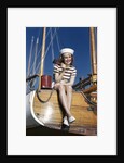 1940s Smiling Woman Wearing Nautical Sailor Outfit And Hat Sitting On Edge Of Boat Holding Paint Brush by Anonymous