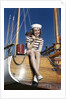 1940s Smiling Woman Wearing Nautical Sailor Outfit And Hat Sitting On Edge Of Boat Holding Paint Brush by Anonymous