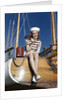 1940s Smiling Woman Wearing Nautical Sailor Outfit And Hat Sitting On Edge Of Boat Holding Paint Brush by Anonymous