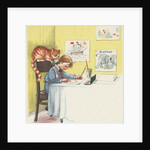 Girl painting with her cat by Anonymous