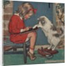 Cat helping girl with homework by Jessie Willcox Smith