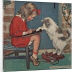 Cat helping girl with homework by Jessie Willcox Smith