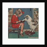 Cat helping girl with homework by Jessie Willcox Smith