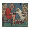 Cat helping girl with homework by Jessie Willcox Smith