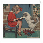 Cat helping girl with homework by Jessie Willcox Smith