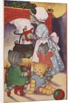 Cat family around the fireplace at Christmas by Anonymous