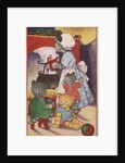 Cat family around the fireplace at Christmas by Anonymous