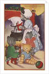 Cat family around the fireplace at Christmas by Anonymous