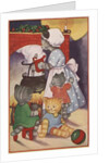 Cat family around the fireplace at Christmas by Anonymous