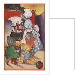 Cat family around the fireplace at Christmas by Anonymous