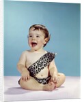 1960s Laughing Happy Baby Mouth Wide Open Wearing Leopard Print Tarzan Caveman Costume by Anonymous