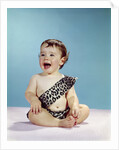 1960s Laughing Happy Baby Mouth Wide Open Wearing Leopard Print Tarzan Caveman Costume by Anonymous