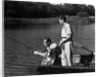 1930s Man Father Teenage Boy Son Dog In Row Boat Fishing In Pond by Anonymous