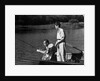 1930s Man Father Teenage Boy Son Dog In Row Boat Fishing In Pond by Anonymous