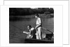1930s Man Father Teenage Boy Son Dog In Row Boat Fishing In Pond by Anonymous