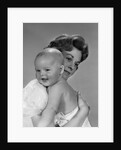 1960s Thoughtful Pensive Mother Holding Happy Baby Child by Anonymous