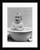 1940s Smiling Baby In Bath Covered In Soap Suds Laughing Holding Toy by Anonymous