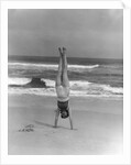 1930s Woman Doing Handstand On Beach Upside Down Exercise by Anonymous