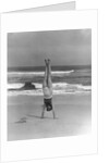 1930s Woman Doing Handstand On Beach Upside Down Exercise by Anonymous