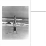 1930s Woman Doing Handstand On Beach Upside Down Exercise by Anonymous
