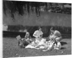 1950s Family Mother Father Son Daughter Picnicking By Lake Outdoor by Anonymous