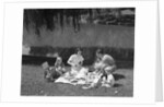 1950s Family Mother Father Son Daughter Picnicking By Lake Outdoor by Anonymous